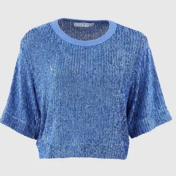 NWOT IN THE MOOD FOR LOVE Tanie Sequined Crewneck Top L Green Boxy Crop - Picture 3 of 15